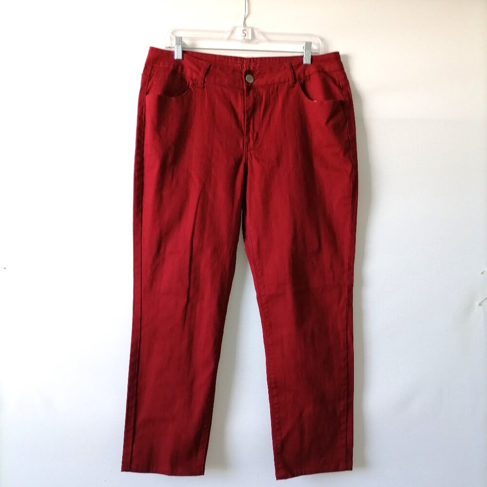 5ive Womens Red Dark Wash Mid Rise Comfort Denim Ankle Skinny Jeans Size 16